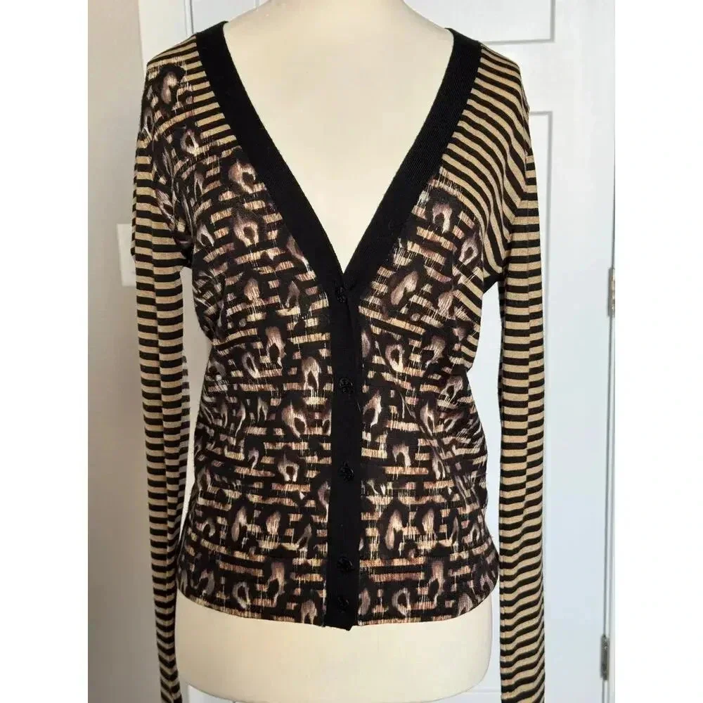 Tory Burch Womens Light Knit Wool Striped Cardigan Size Small